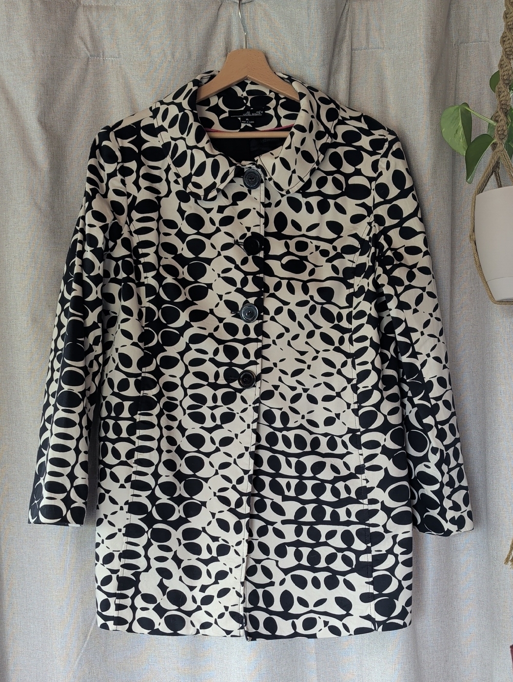 Willi Smith Black & White Patterned Pea Coat